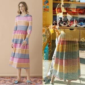 Stine Goya Joel Striped Long Sleeve Jersey Dress Medium